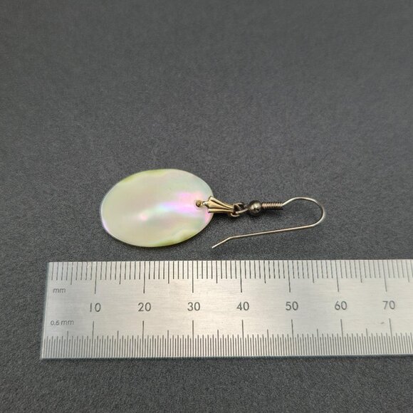 Gold Plated Oval Mother Of Pearl Dangle Earrings A6335 - Picture 4 of 5